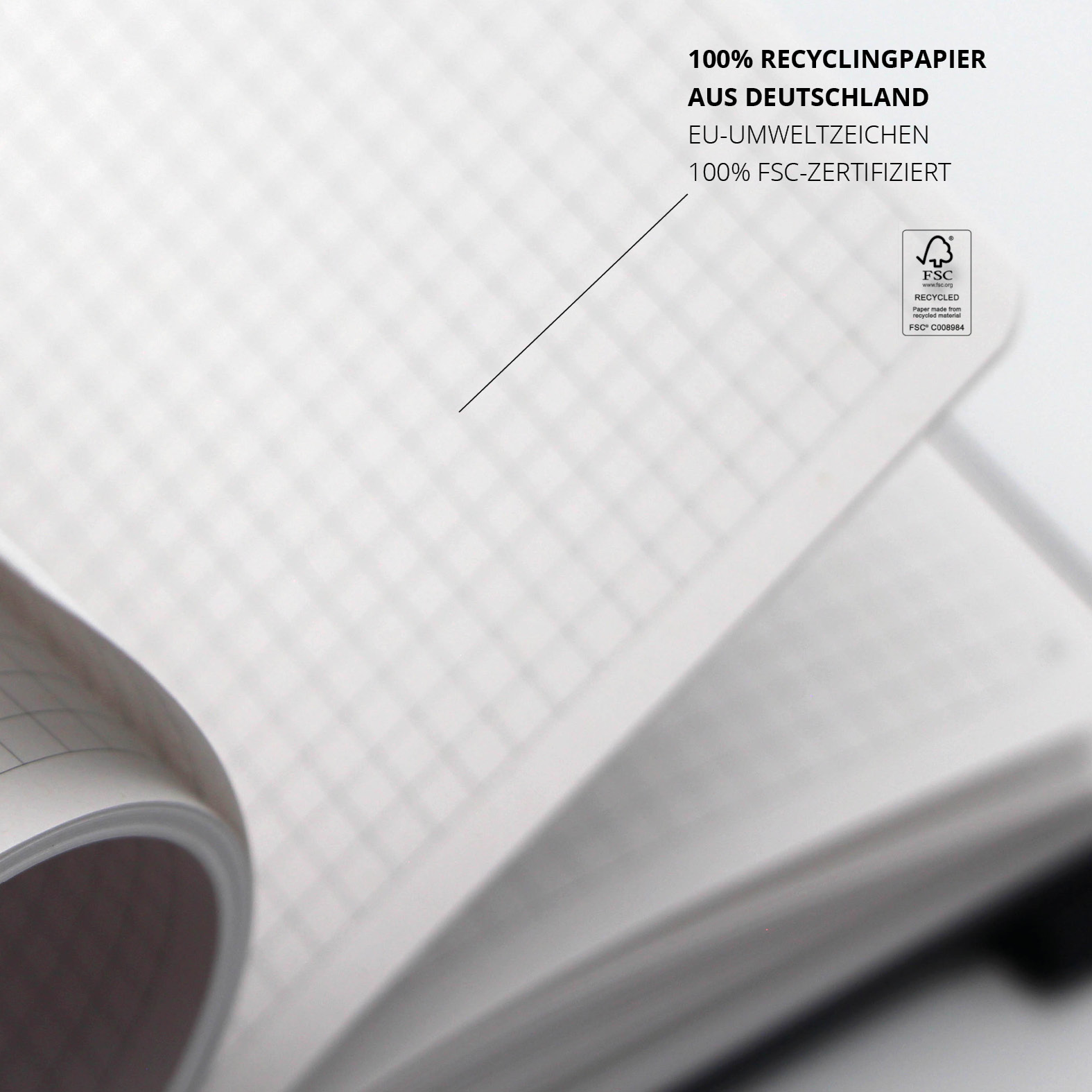 Innenansicht der letzten Seiten mit Mikroperforierung zum leichten Heraustrennen. Gedruckt auf FSC®-zertifiziertem Recyclingpapier, klimaneutral produziert.