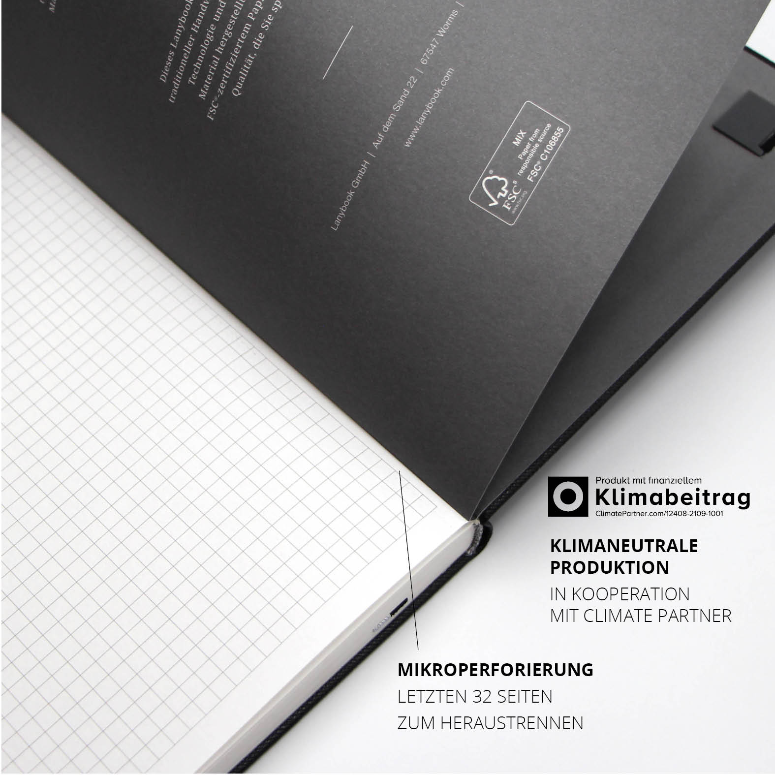 Lanybook Notizbuch mit 100 Prozent Recyclingpapier, Blauer Engel Zertifizierung und EU Umweltzeichen